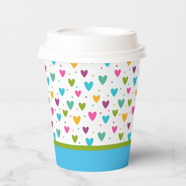 Vaso de papel de corazones coloridos (Anverso)