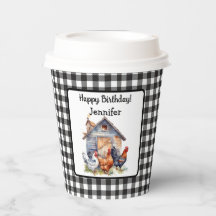 Vaso de papel de cumpleaños con gallo de estilo de