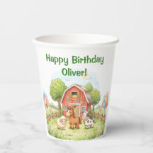Vaso de papel de cumpleaños de granja adorable