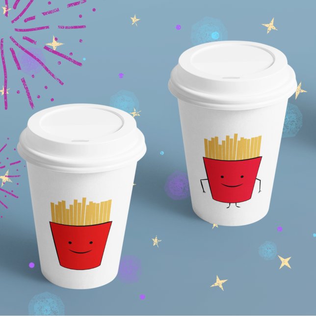 Vaso de papel de dibujos animados Fries (french fries snacks art kids,adult party stationery, birthday party use and throw paper cups)