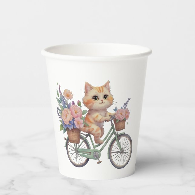 Vaso de Papel de Gato Adorable – Diseño de Fiesta  (Anverso)