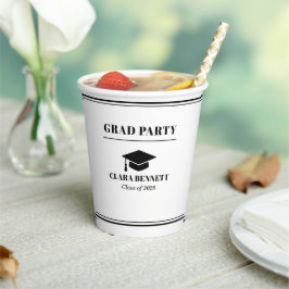 Vaso de Papel de Graduación 2026 Blanco y Negro El