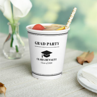 Vaso de Papel de Graduación 2026 Blanco y Negro El