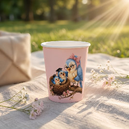 Vaso de papel de pájaro de graduación rosa lindo