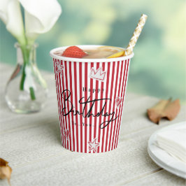 Vaso de papel Feliz Cumpleaños con raya roja