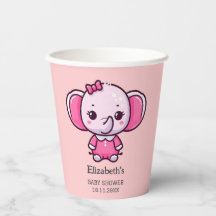 Vaso de papel para baby shower de elefante rosa li