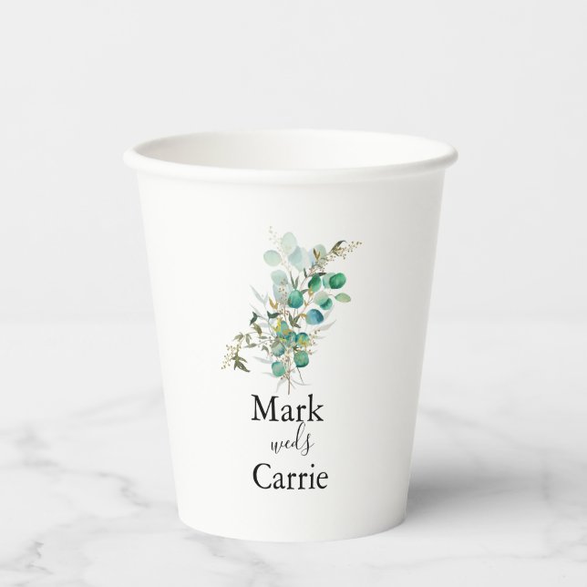 Vaso de papel para boda de eucalipto rústico verde (Anverso)