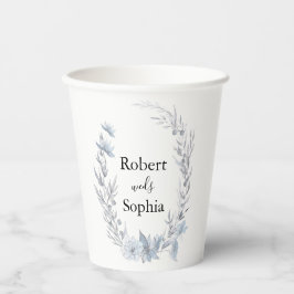 Vaso de papel para boda floral azul polvoriento