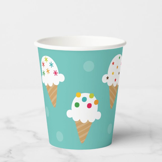 Vaso de papel para fiesta con cono de helado turqu (Anverso)