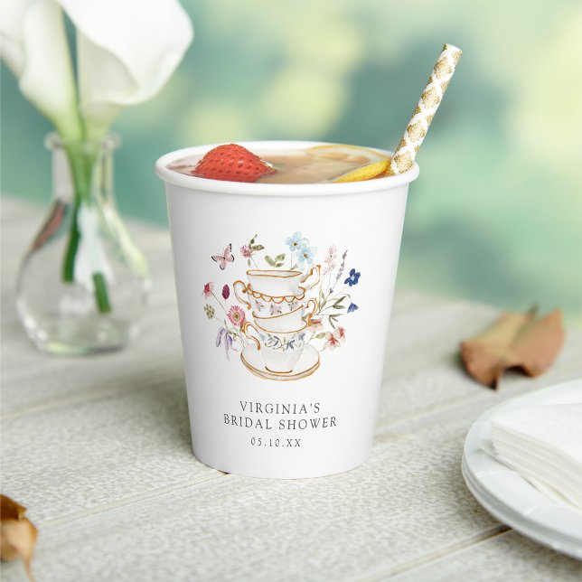 Vaso de papel para fiesta del té (Bridal Shower Tea Party Paper Cup with Butterfly by Painted Paperie
)