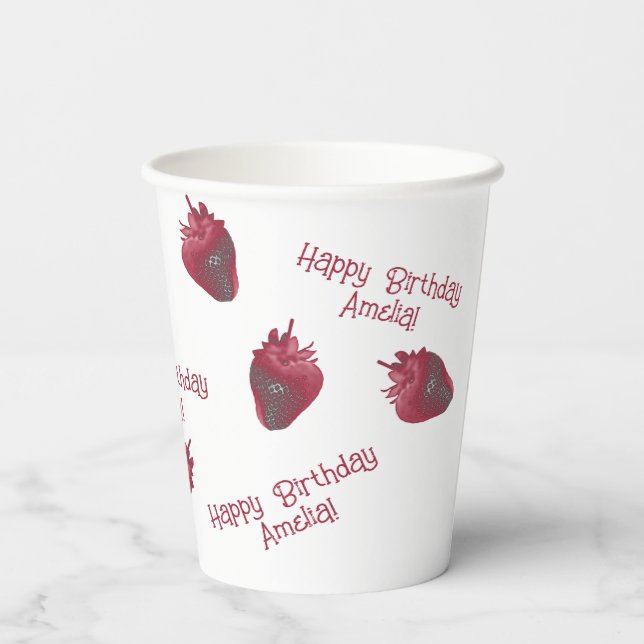 Vaso de papel personalizado de cumpleaños de fresa (Reverso )