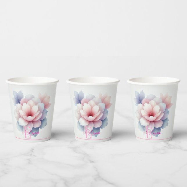 Vaso de Papel Personalizado Floral Rosa Pastel Ele (Multi)