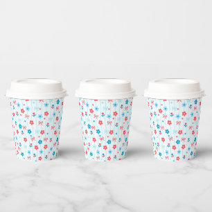 Vaso de papel rojo azul floral y lazo lindo juguet