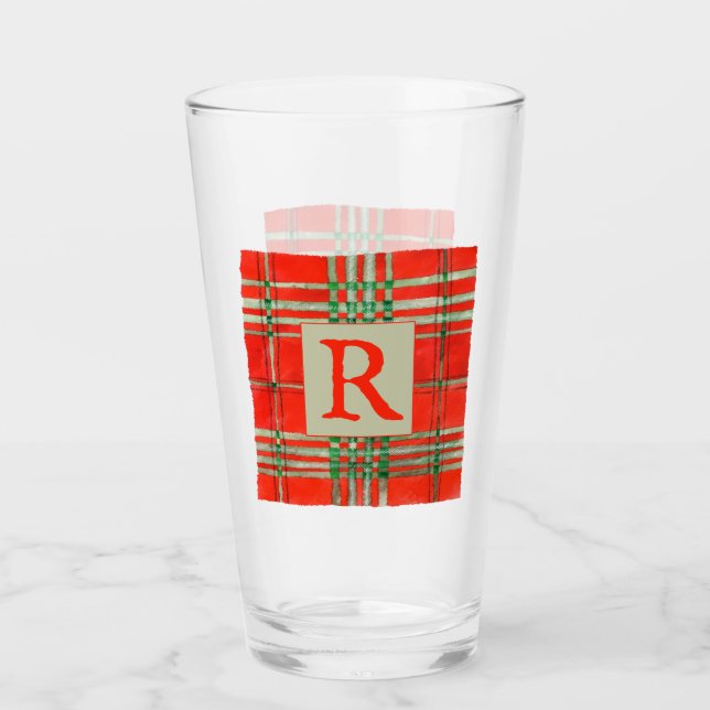 Vaso de Pint con Tartán ROJO SCOTT + Iniciales (Anverso)