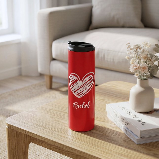Vaso de viaje con corazón rojo personalizado conte (Subido por el creador)