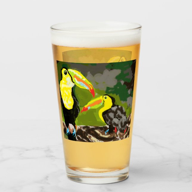 Vaso de vidrio: aves tropicales (Reverso (lleno))