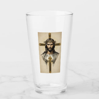 Vaso de vidrio con arte espiritual de Jesucristo