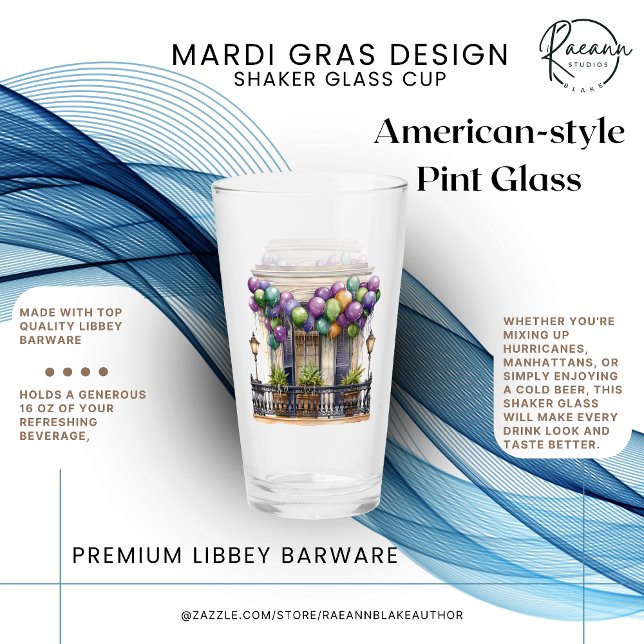 Vaso de vidrio con diseño de Mardi Gras (Subido por el creador)