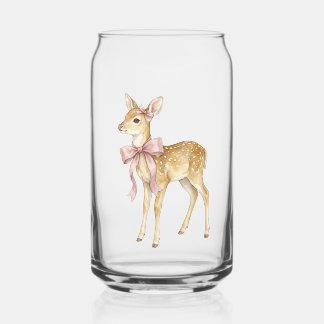 Vaso de vidrio con forma de lata y cervatillo ador