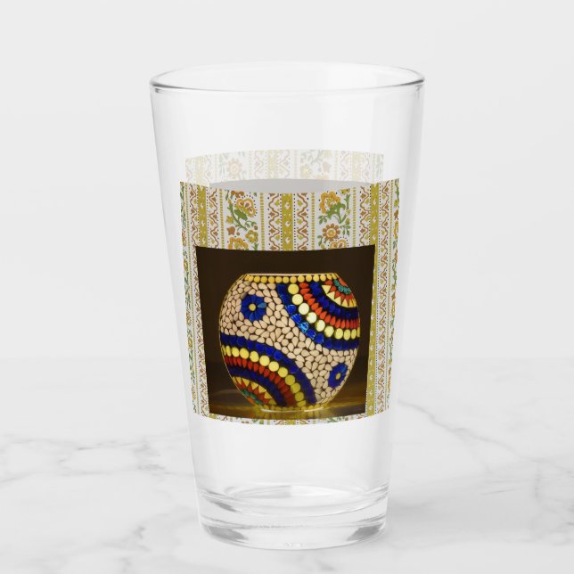 Vaso de vidrio con lámpara de mosaico y estampado  (Anverso)