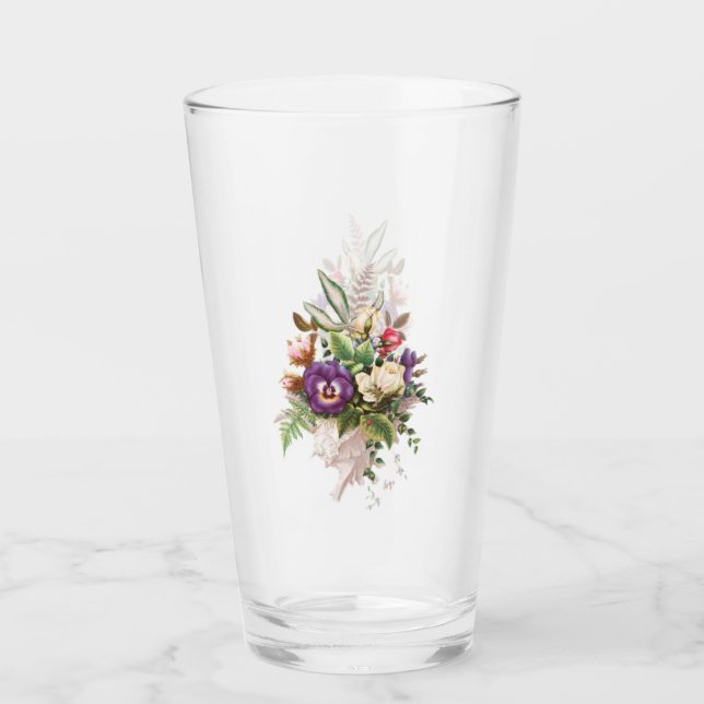 Vaso de vidrio con ramo floral con flores (Anverso)
