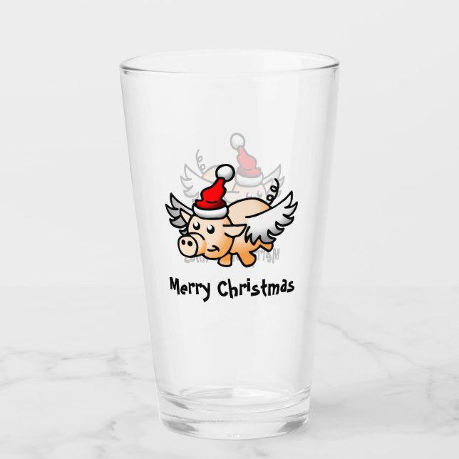 Vaso de vidrio de cerdo de Navidad volador (Anverso)