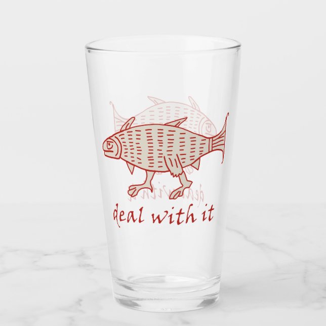 Vaso de vidrio de pez caminando medieval (Anverso)