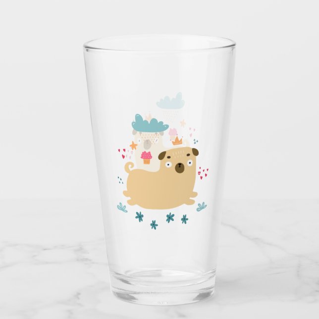 Vaso de vidrio feliz Puggy (Anverso)