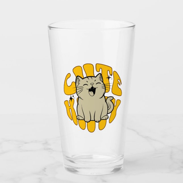 Vaso de vidrio gatito lindo (Anverso)
