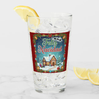 Vaso de Vidrio Navideño Feliz Navidad con Casita