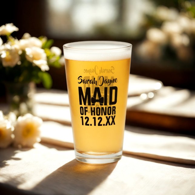 Vaso de vidrio para la dama de honor de la boda (A glass just for your Maid of Honor. Add her name and your wedding date)