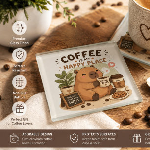 Vaso de vidrio para posavasos de capibara amante d