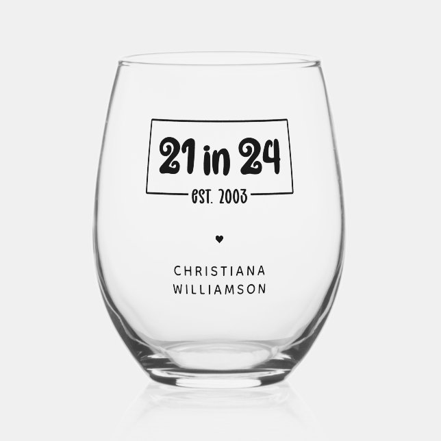 Vaso De Vino 21º cumpleaños 21 personalizado en 24 Est 2003 Cum (Anverso)
