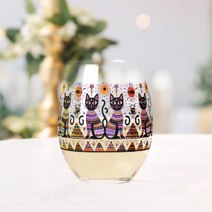 Vaso De Vino 2 gatos egipcios con piramides
