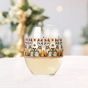 Vaso De Vino 2 gatos egipcios con piramides