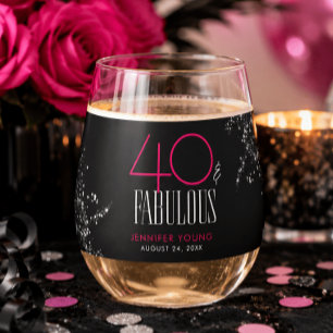 Vaso De Vino 40 y fabuloso Cumpleaños negro rosa glamour brillo