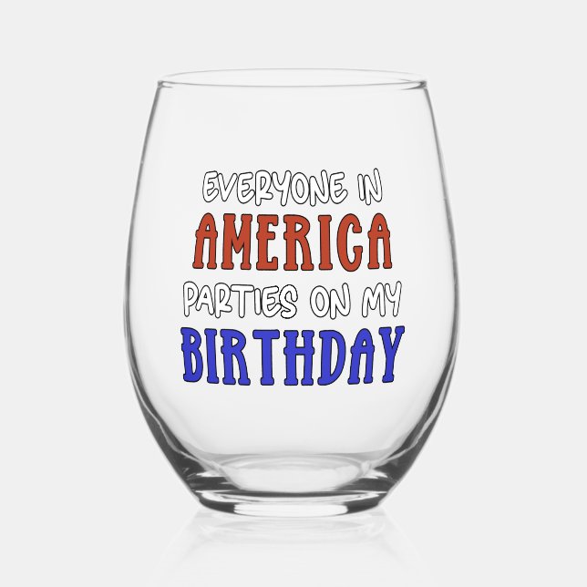 Vaso De Vino 4 de julio Divertido cumpleaños (Anverso)