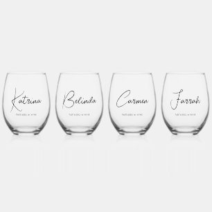 Vaso De Vino 4 x Nombres con letra manuscrita elegante y texto