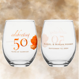 Vaso De Vino 50.º boda personalizar rosa de melocotón