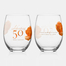 Vaso De Vino 50.º boda personalizar rosa de melocotón