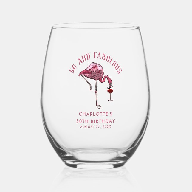 Vaso De Vino 50.º Personalizado de la Novedad Flamingo (Anverso)