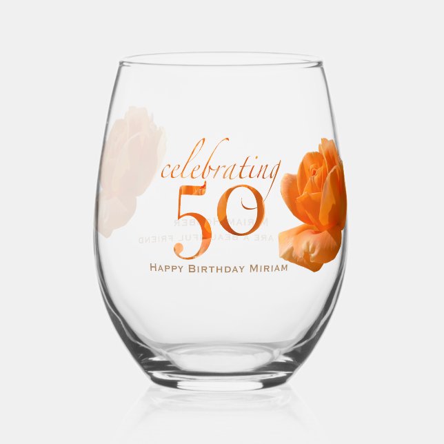 Vaso De Vino 50.º personalizar de feliz cumpleaños durazno rosa (Anverso)