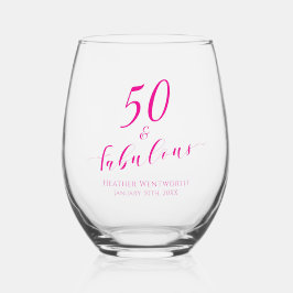 Vaso De Vino 50 and Fabulous Fiftieth Birthday Pink Name Date