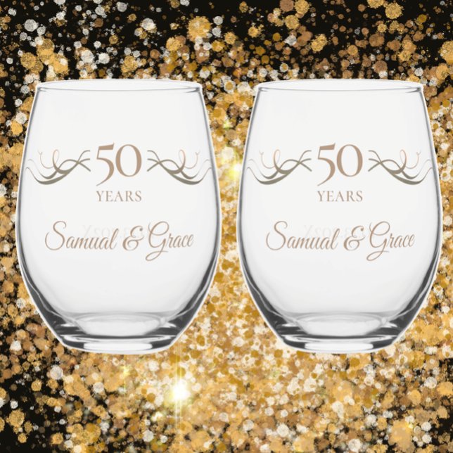 Vaso De Vino 50 Aniversario personalizado Mantener regalo Perso (Customize 50th anniversary keepsake template with couples names, date, and any year anniversary gift)