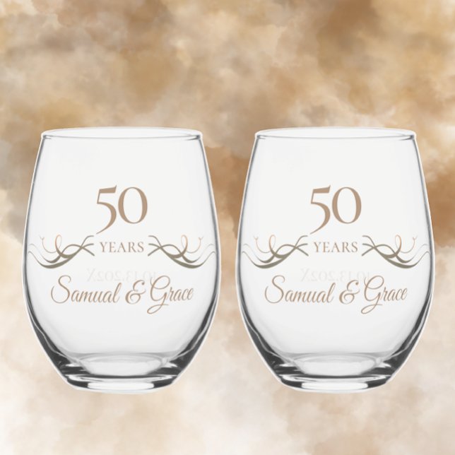 Vaso De Vino 50 Aniversario personalizado Mantener regalo Perso (Personalized 50th anniversary keepsake stemless wine glass unique elegant custom gift glasses.
)