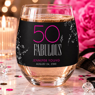 Vaso De Vino 50 y fabuloso Cumpleaños Negro Rosa Glam Brillante