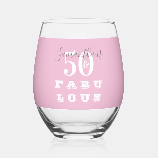 Vaso De Vino 50th Birthday 50 fabulous Pink Gray Personalized (Anverso)