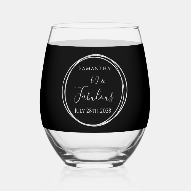Vaso De Vino 60th Birthday Black Silver Personalized Party (Anverso)