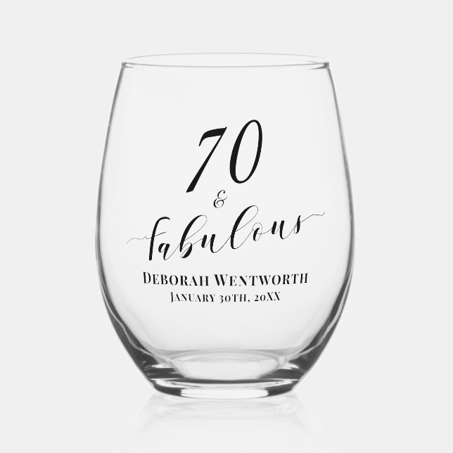 Vaso De Vino 70 and Fabulous Seventy Birthday Elegant Script (Anverso)