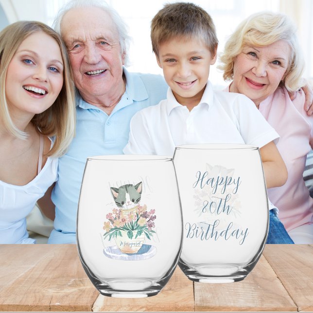 Vaso De Vino 80 cumpleaños | Gatitos Sentados En Una Bota De Fl (Front And Back)